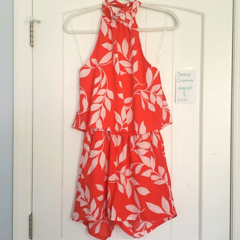 Pink Lily Red Romper